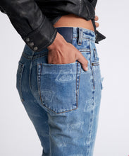 Load image into Gallery viewer, Low waist denim flare jeans on model
