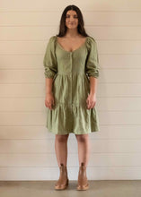 Load image into Gallery viewer, Model wearing khaki tiered dress
