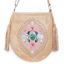 Load image into Gallery viewer, Tan bag with Hummingbird painted detail
