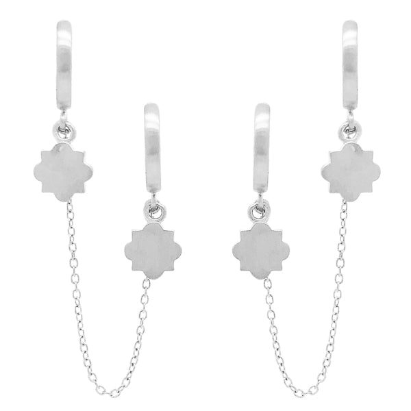 Double hoop silver earrings with plain charms