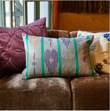 Load image into Gallery viewer, Geometric seasonal coloured cushion styled on couch

