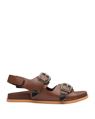 Dark brown sandal with double buckle