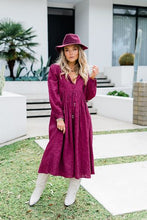 Load image into Gallery viewer, Plum coloured gypsy dress on model
