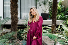 Load image into Gallery viewer, Plum coloured gypsy dress on model
